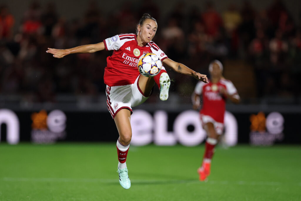 BOREHAMWOOD, ENGLAND - SEPTEMBER 22: Caitlin Foord of Arsenal during the UEFA Women's Champions League 2026/27 League Phase MD1 match between Arsenal FC and HB Koge Women at Meadow Park on September 22, 2026 in Borehamwood, England. (Photo by Justin Setterfield/Getty Images)