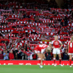 LONDON, ENGLAND - SEPTEMBER 19: Arsenal fans hold up scarfs as a show of support before the Barclays Women's Super League 2026/27 match between Arsenal FC and Manchester United at Emirates Stadium on September 19, 2026 in London, England. (Photo by Sarah Ray-Gain/Getty Images)