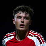 BARNET, ENGLAND - AUGUST 18: Ceadach O'Neill of Arsenal looks on during the Vertu Trophy match between Barnet and Arsenal U21 at The Hive on August 18, 2026 in Barnet, England. (Photo by Cameron Howard/Getty Images)