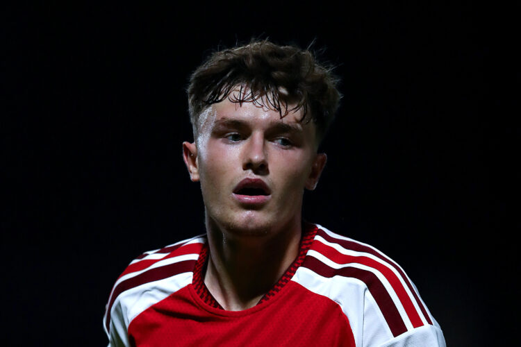 BARNET, ENGLAND - AUGUST 18: Ceadach O'Neill of Arsenal looks on during the Vertu Trophy match between Barnet and Arsenal U21 at The Hive on August...