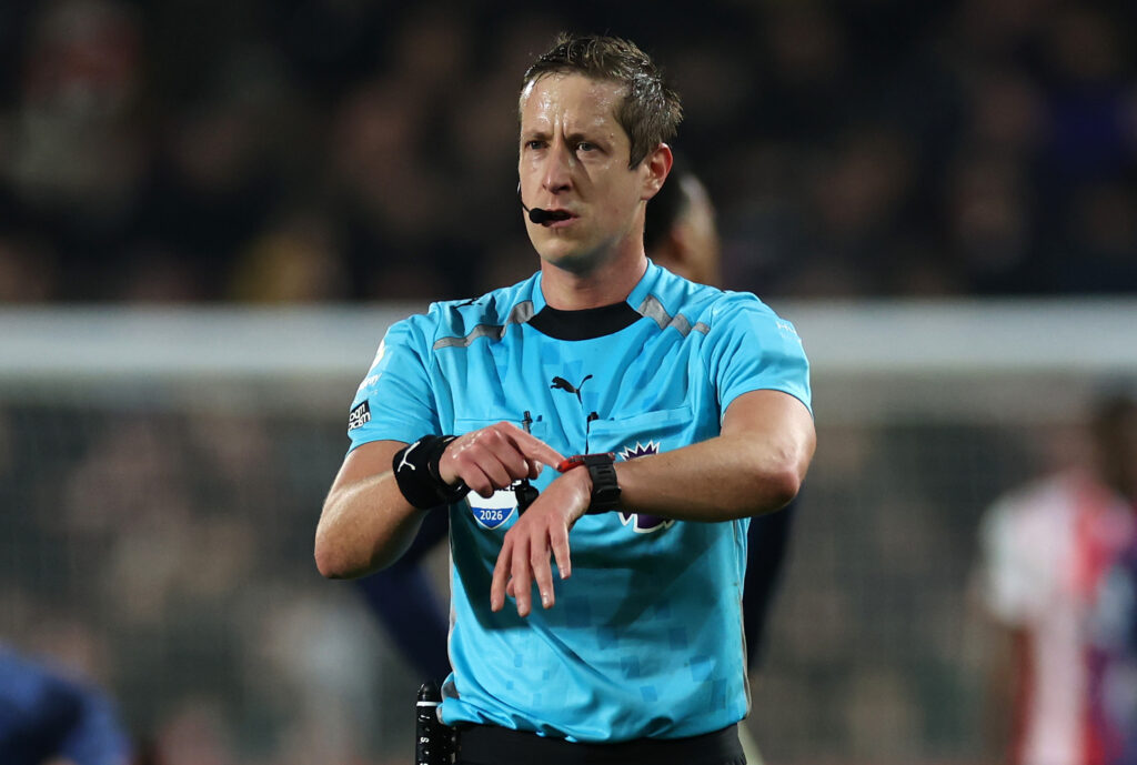 BRENTFORD, ENGLAND - FEBRUARY 12: Referee John Brooks during the Premier League match between Brentford and Arsenal at Gtech Community Stadium on February 12, 2026 in Brentford, England. (Photo by Eddie Keogh/Getty Images)
