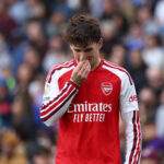 BRIGHTON, ENGLAND - SEPTEMBER 19: Christos Tzolis of Arsenal reacts during the Premier League 2026/27 match between Brighton & Hove Albion and Arsenal FC at American Express Stadium on September 19, 2026 in Brighton, England. (Photo by Clive Rose/Getty Images)