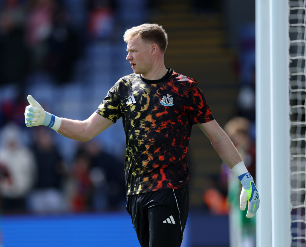 LONDON, ENGLAND - APRIL 11: Aaron Ramsdale of Newcastle United during the Premier League match between Crystal Palace and Newcastle United at Selhurst Park on April 11, 2026 in London, England. (Photo by Eddie Keogh/Getty Images)