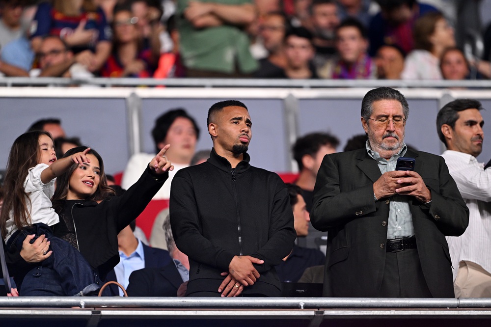 Gabriel Jesus of FC Barcelona looks on from the stands before the LaLiga EA Sports 2026/27 match between FC Barcelona and Rayo Vallecano de Madrid at Spotify Camp Nou on August 31, 2026 in Barcelona, Spain. (Photo by David Ramos/Getty Images)
