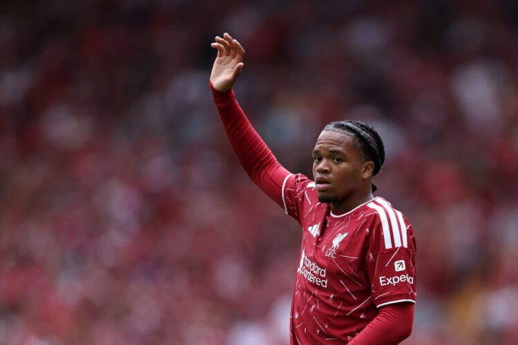 Rio Ngumoha of Liverpool in action during the during the pre-season friendly match between Liverpool FC and AS Monaco at Anfield on August 09, 2026...