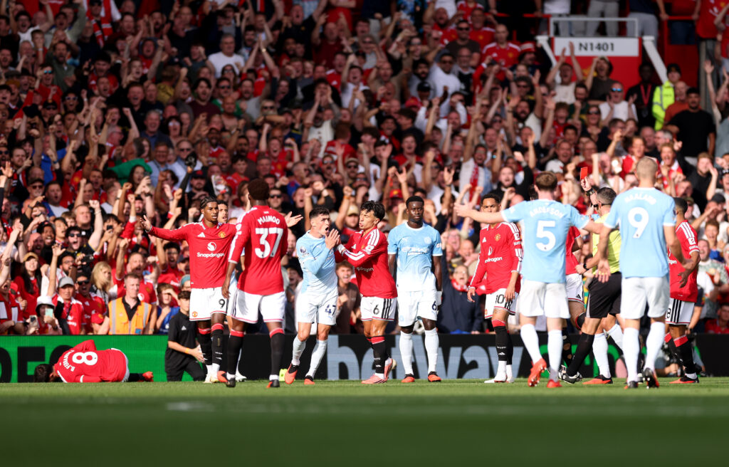 Pro Ref called out after errors in Arsenal and Manchester United games 1 MANCHESTER, ENGLAND - SEPTEMBER 13: Phil Foden of Manchester City receives a red card from Referee Michael Oliver during the Premier League 2026/27 match between Manchester United and Manchester City at Old Trafford on September 13, 2026 in Manchester, England. (Photo by Carl Recine/Getty Images)