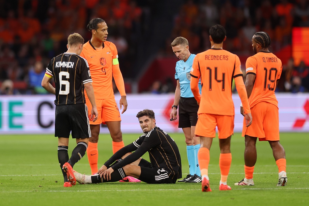 Kai Havertz of Germany reacts during the UEFA Nations League 2026/27 group phase match between Netherlands and Germany at Johan Cruijff Arena on September 24, 2026 in Amsterdam, Netherlands. (Photo by Lars Baron/Getty Images)