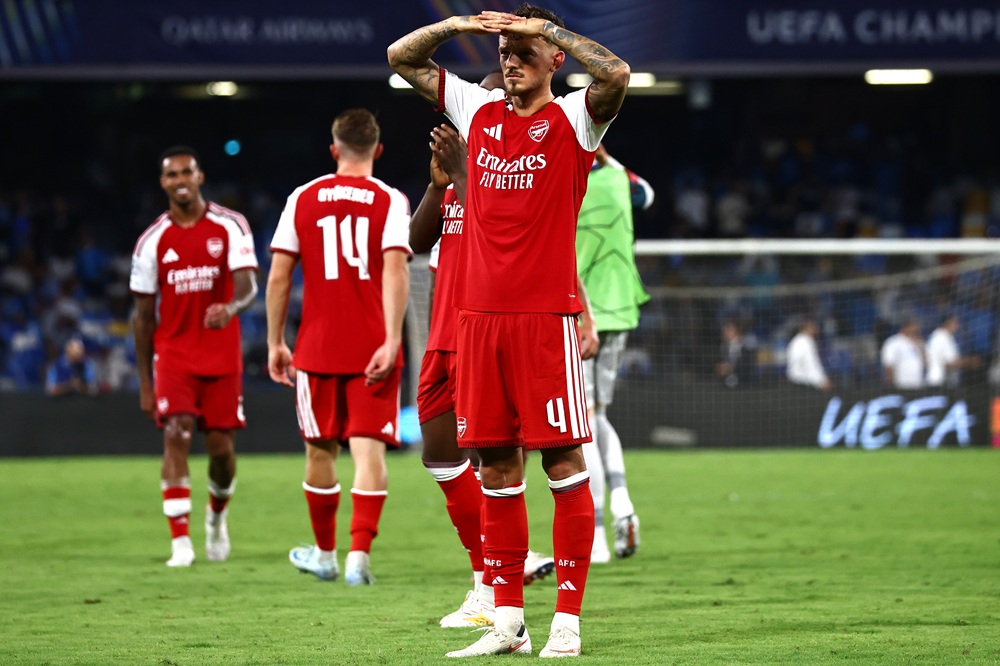 Arsenal 28yo struggles with groin injury 4 Ben White of Arsenal FC celebrates the victory after the UEFA Champions League 2026/27 League Phase MD1 match between SSC Napoli and Arsenal FC at Stadio Diego Armando Maradona on September 09, 2026 in Naples, Italy. (Photo by Maurizio Lagana/Getty Images)