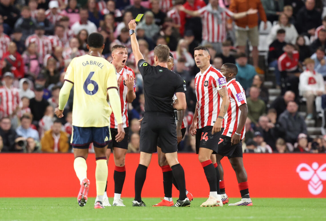 Referee review: Sunderland v Arsenal 1 SUNDERLAND, ENGLAND - SEPTEMBER 12: Daniel Ballard of Sunderland receives a yellow card during the Premier League 2026/27 match between Sunderland ...