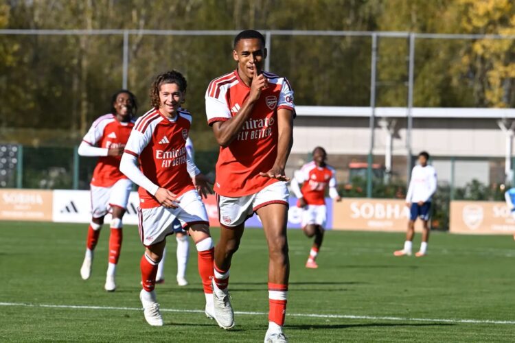 Mylo Bernard after scoring for the Arsenal u18s (Photo via Arsenal.com)