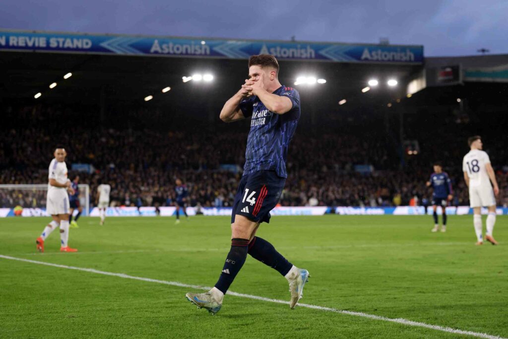 LEEDS, ENGLAND - JANUARY 31: Viktor Gyoekeres of Arsenal celebrates scoring his team's third goal during the Premier League match between Leeds United and Arsenal at Elland Road on January 31, 2026 in Leeds, England. (Photo by Carl Recine/Getty Images)