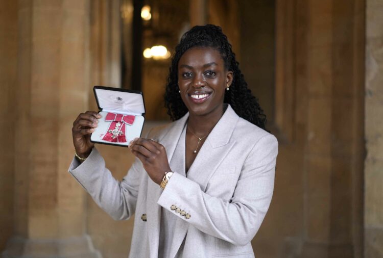 Michelle Agyemang after being made a Member of the Order of the British Empire (MBE) at Windsor Castle on October 7, 2026 in Windsor, England.
