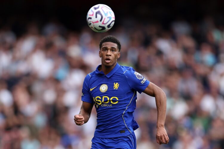 Josh Acheampong of Chelsea during the Premier League 2026/27 match between Arsenal FC and Chelsea FC at Emirates Stadium on September 06, 2026 in L...