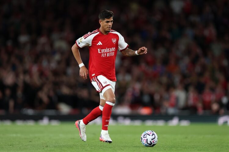 Piero Hincapie of Arsenal during the Premier League 2026/27 match between Arsenal FC and Coventry City at Emirates Stadium on August 21, 2026 in Lo...