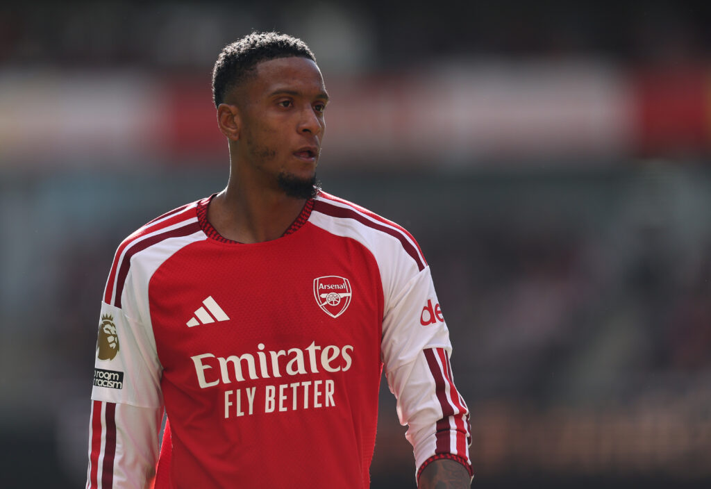Ezri Konsa of Arsenal during the Premier League 2026/27 match between Arsenal FC and Leeds United at Emirates Stadium on October 10, 2026 in London, England. (Photo by Julian Finney/Getty Images)