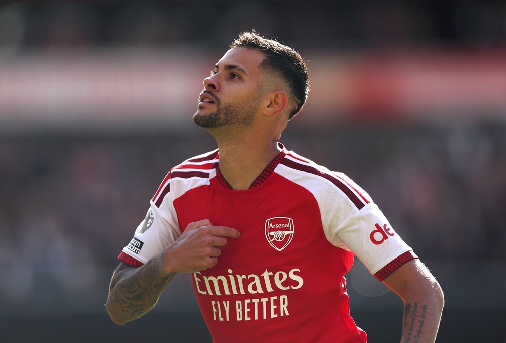 Bruno Guimaraes of Arsenal celebrates scoring his team’s second goal during the Premier League 2026/27 match between Arsenal FC and Leeds United at Emirates Stadium on October 10, 2026 in London, England. (Photo by Julian Finney/Getty Images)