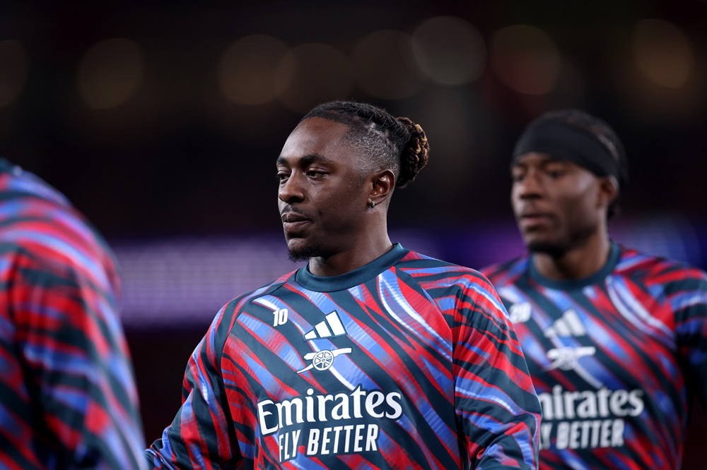 Eberechi Eze of Arsenal warms up before the UEFA Champions League 2026/27 League Phase MD2 match between Arsenal FC and LOSC Lille at Arsenal Stadium on October 13, 2026 in London, England. (Photo by Julian Finney/Getty Images)