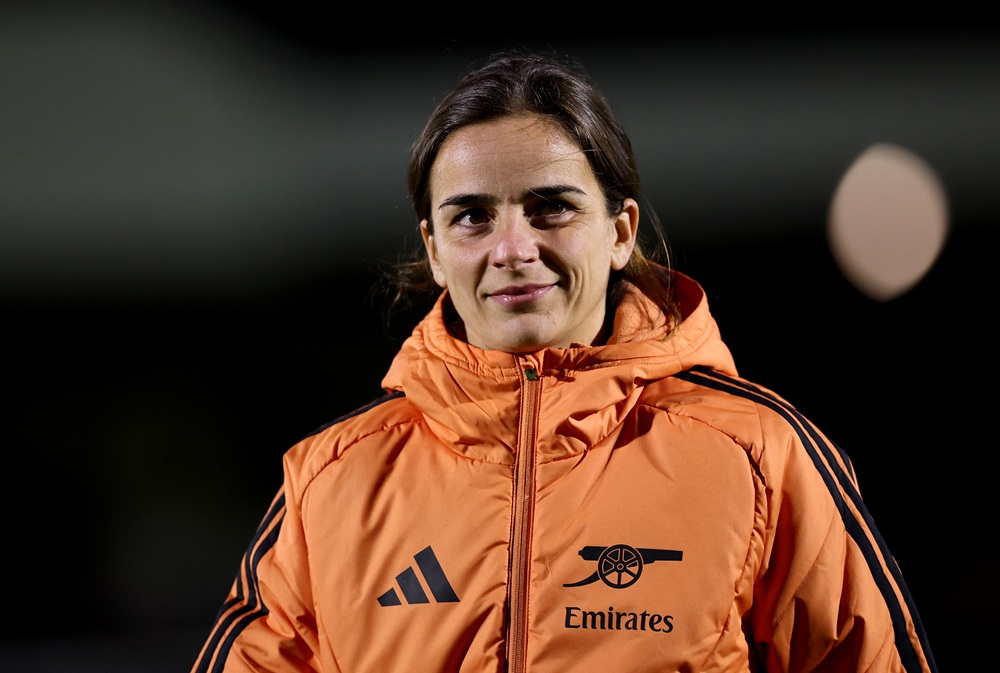 Renee Slegers, Manager of Arsenal, looks on before the UEFA Women's Champions League 2026/27 League Phase MD3 match between Arsenal FC and SL Benfica at Meadow Park on October 28, 2026 in Borehamwood, England. (Photo by Justin Setterfield/Getty Images)