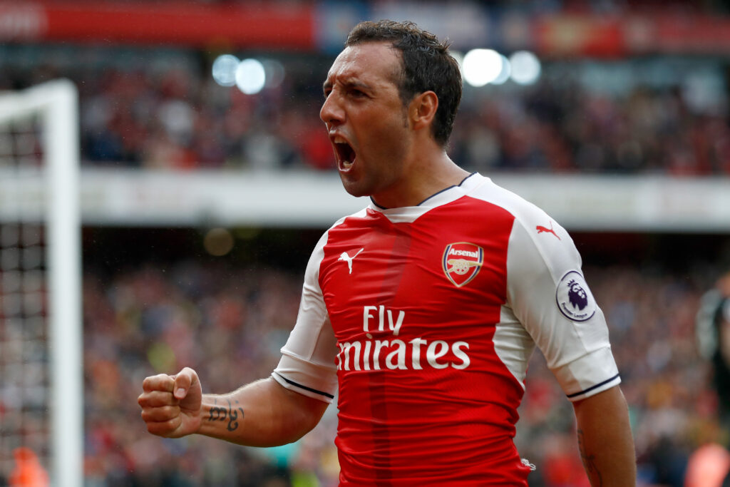 LONDON, ENGLAND - SEPTEMBER 10: Santi Cazorla of Arsenal celebrates scoring his sides second goal during the Premier League match between Arsenal and Southampton at Emirates Stadium on September 10, 2016 in London, England. (Photo by Clive Rose/Getty Images)