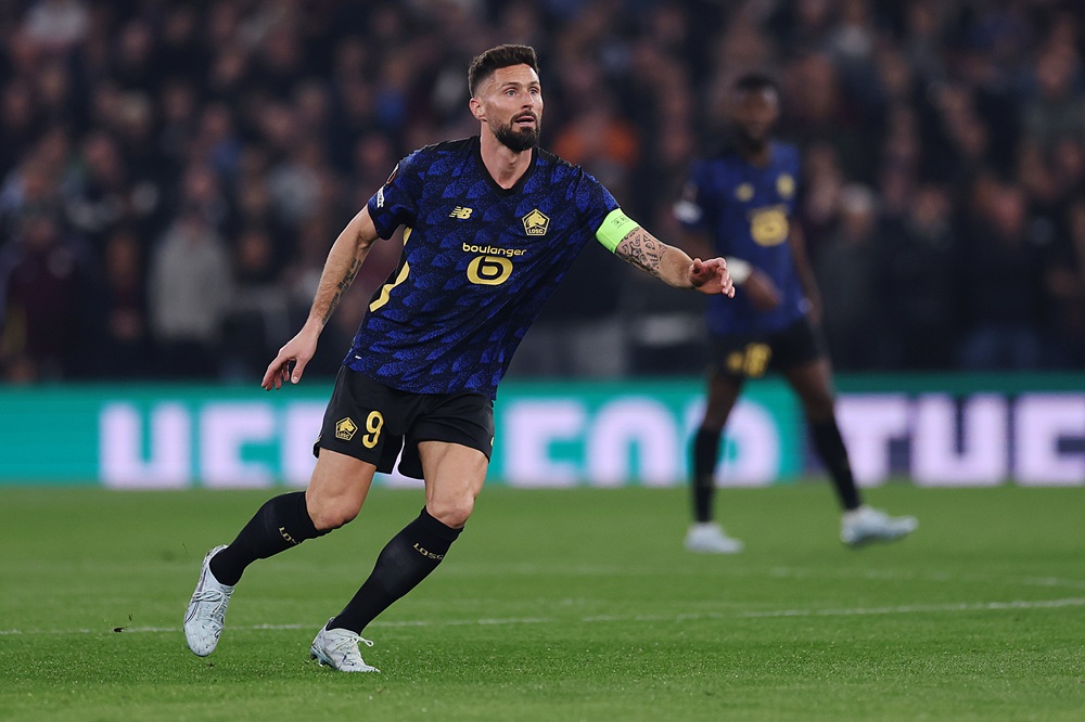 Olivier Giroud of LOSC Lille looks on during the UEFA Europa League 2025/26 Round of 16 Second Leg match between Aston Villa FC and Lille OSC at Villa Park on March 19, 2026 in Birmingham, England. (Photo by Kate McShane/Getty Images)
