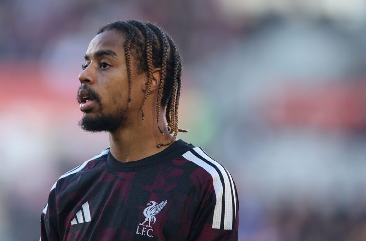 Bradley Barcola of Liverpool during the Premier League 2026/27 match between Brentford and Liverpool FC at Gtech Community Stadium on October 17, 2...