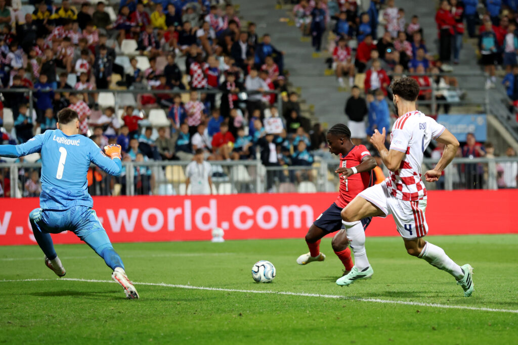 RIJEKA, CROATIA - OCTOBER 03: Bukayo Saka of England scores his team’s sixth goal during the UEFA Nations League 2026/27 group phase match between Croatia and England at Stadion HNK Rijeka on October 03, 2026 in Rijeka, Croatia. (Photo by Carl Recine/Getty Images)