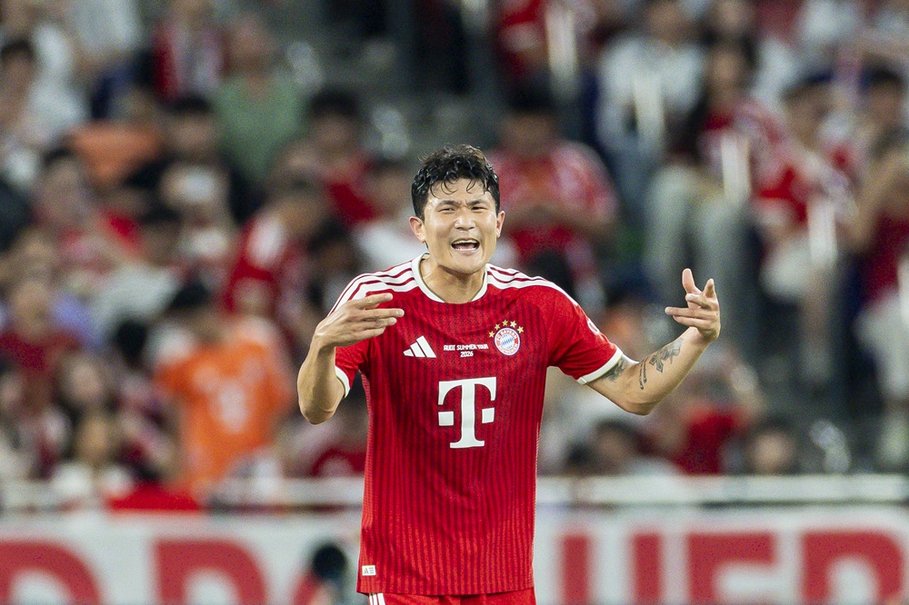 Kim Min-jae of FC Bayern Munich celebrates after scoring his goal during the Audi Football Summit 2026 match between FC Bayern M¸nchen and Aston Villa at Kai Tak Stadium on August 7, 2026 in Hong Kong, China. (Photo by Yu Chun Christopher Wong/Eurasia Sport Images/Getty Images)