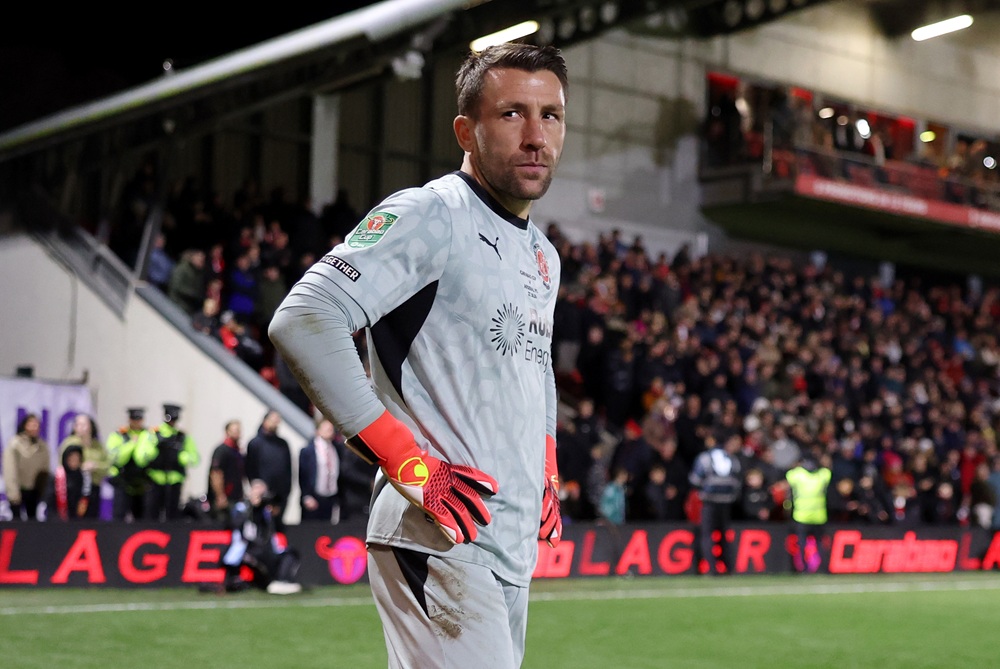Jay Lynch of Fleetwood Town looks on before the penalty shootout during the Carabao Cup Fourth Round match between Fleetwood Town and Arsenal at Hi...