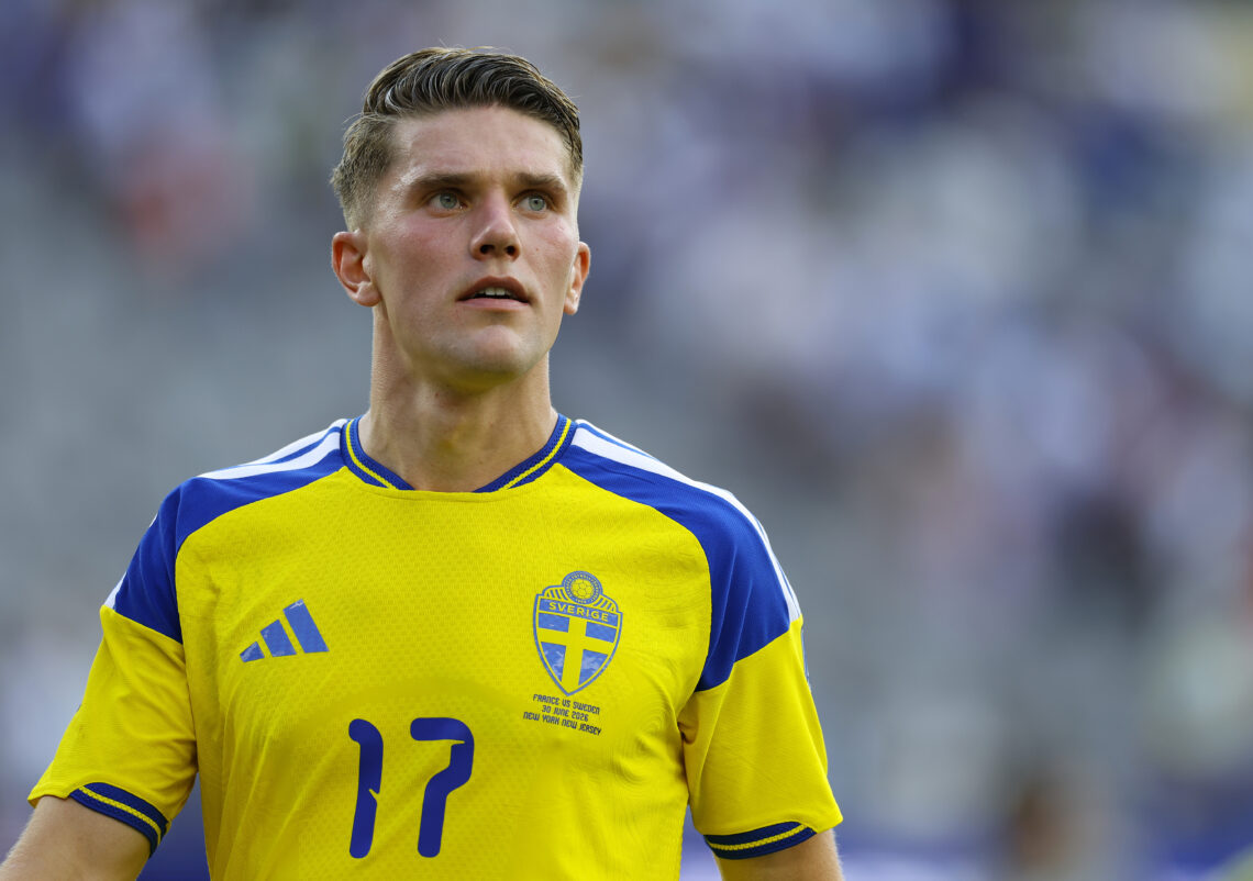 EAST RUTHERFORD, NEW JERSEY - JUNE 30: Viktor Gyökeres #17 of Sweden looks on after a 3-0 loos to France during the FIFA World Cup 2026 Round Of 32...