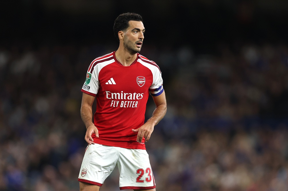 Mikel Merino of Arsenal during the Carabao Cup Third Round match between Ipswich Town and Arsenal at Portman Road on September 15, 2026 in Ipswich,...