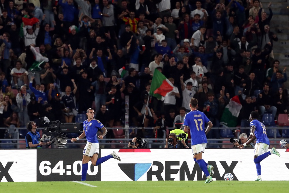 Manager praises Arsenal 'leader' after emotional 1st international goal 1 Riccardo Calafiori of Italy celebrates scoring his team’s second goal during the UEFA Nations League 2026/27 group phase match between Italy and Tü...