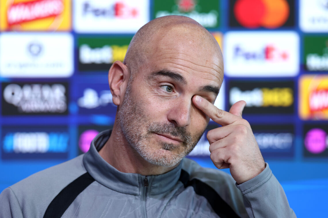 MANCHESTER, ENGLAND - OCTOBER 13: Enzo Maresca, Manager of Manchester City, speaks to the media during the press conference on day ahead of the UEF...