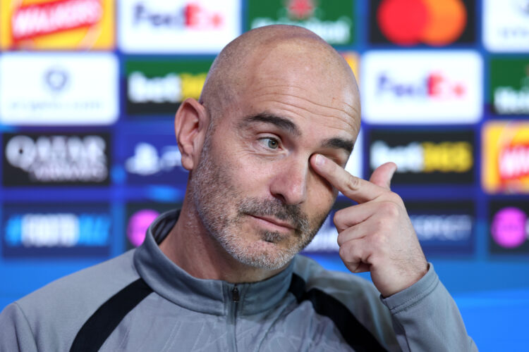 MANCHESTER, ENGLAND - OCTOBER 13: Enzo Maresca, Manager of Manchester City, speaks to the media during the press conference on day ahead of the UEF...