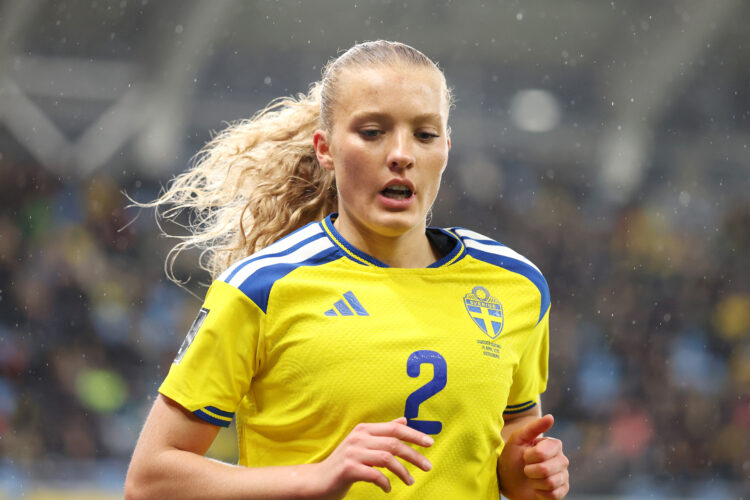GOTHENBURG, SWEDEN - APRIL 14: Smilla Holmberg of Sweden looks on during the 2027 FIFA Women's World Cup Qualifier between Sweden and Denmark at Ga...