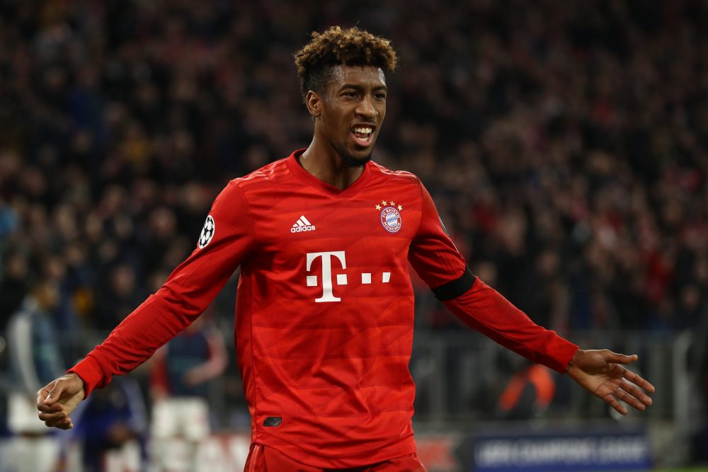 MUNICH, GERMANY - NOVEMBER 06: Kinglsey Coman of FC Bayern Muenchen reacts during the UEFA Champions League group B match between Bayern Muenchen and Olympiacos FC at Allianz Arena on November 06, 2019 in Munich, Germany. (Photo by Alexander Hassenstein/Bongarts/Getty Images)