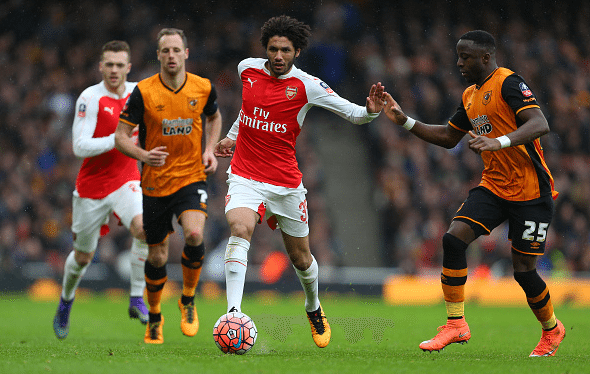 LONDON, ENGLAND - FEBRUARY 20: Mohamed Elneny of Arsenal in action during the Emirates FA Cup match between Arsenal and Hull City at the Emirates Stadium on February 20, 2016 in London, England. (Photo by Catherine Ivill - AMA/Getty Images)