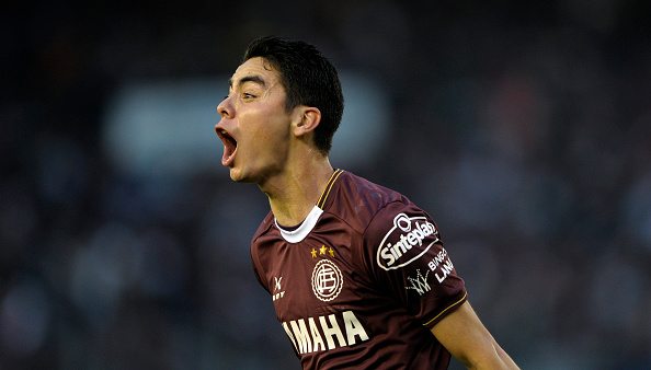Lanus' midfielder Miguel Almiron celebrates after scoring the team's second goal against San Lorenzo during an Argentina First Divison football final match at the Momnumental stadium in Buenos Aires, Argentina, on May 29, 2016. / AFP / ALEJANDRO PAGNI (Photo credit should read ALEJANDRO PAGNI/AFP/Getty Images)