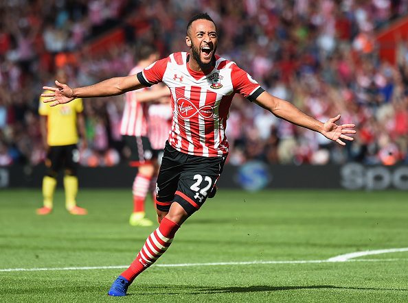 SOUTHAMPTON, ENGLAND - AUGUST 13: Nathan Redmond of Southampton celebrates scoring his sides first goal during the Premier League match between Southampton and Watford at St Mary's Stadium on August 13, 2016 in Southampton, England.