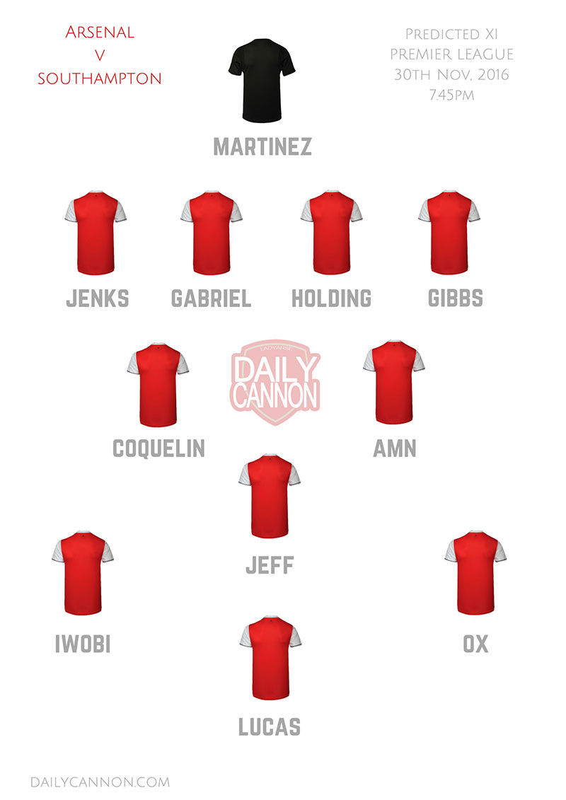 Arsenal v Southampton lineup