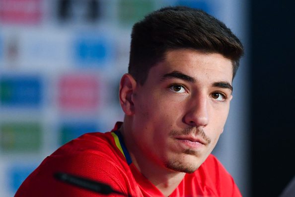 LA ROCHELLE, FRANCE - JUNE 10: Hector Bellerin of Spain faces the media during a press conference on June 10, 2016 in La Rochelle, France. (Photo by David Ramos/Getty Images)