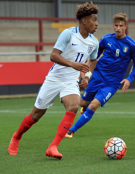 FLEETWOOD, ENGLAND - SEPTEMBER 01: Reiss Nelson of England U18 during the international friendly match between England U18 and Italy U18 at Highbury Stadium on September 1, 2016 in Fleetwood, United Kingdom. (Photo by Clint Hughes/Getty Images)