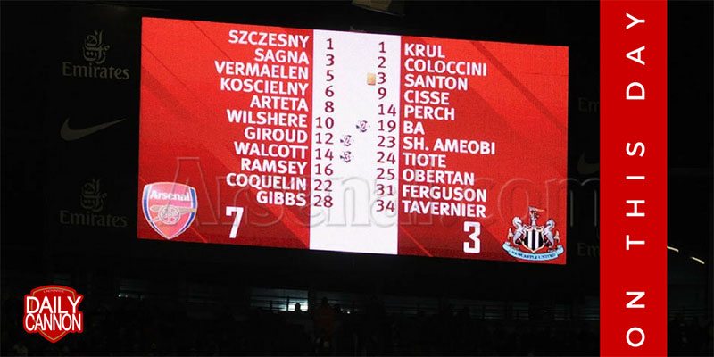 On this day Arsenal 7 Newcastle 3