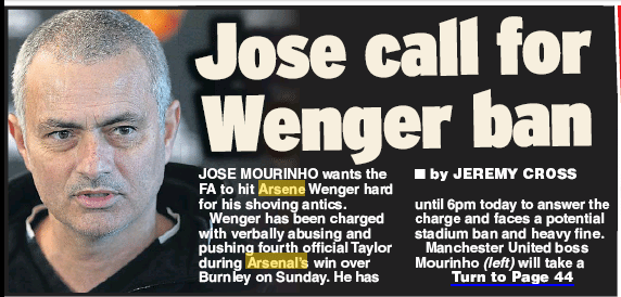 mourinho wenger ban daily star