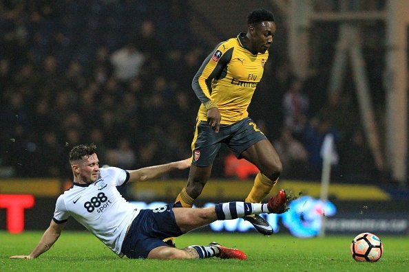 Welbeck in action on his first-team return against Preston