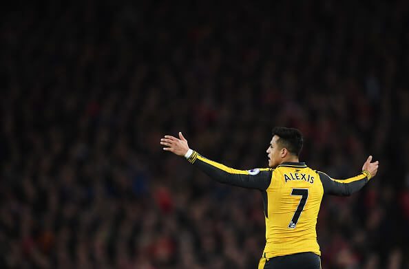LIVERPOOL, ENGLAND - MARCH 04: Alexis Sanchez of Arsenal reacts during the Premier League match between Liverpool and Arsenal at Anfield on March 4, 2017 in Liverpool, England. (Photo by Laurence Griffiths/Getty Images)