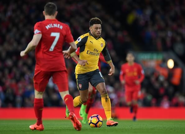Oxlade-Chamberlain in action against Liverpool this past weekend