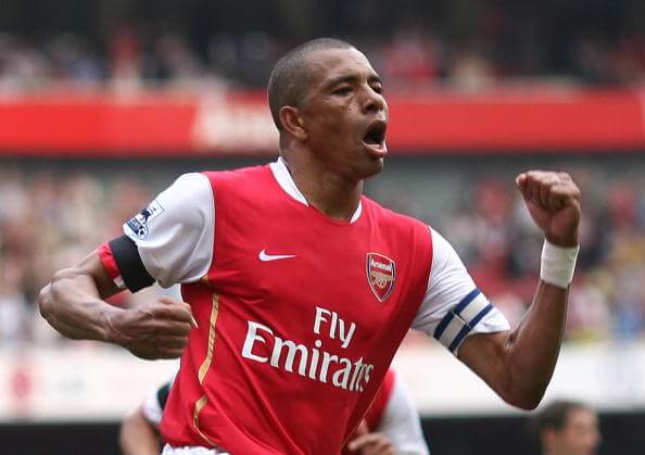 Neymar transfer news - London, UNITED KINGDOM: Arsenal's Brazilian captain Gilberto Silva celebrates scoring his side's third goal from the penalty spot, during the English Premiership match between Arsenal and Fulham, at the Emirates Stadium, London 29 April 2007. AFP PHOTO/CHRIS YOUNG Mobile and website uses of domestic English football pictures subject to subscription of a licence with Football Association Premier League (FAPL) tel: +44 207 298 1656. For newspapers where the football content of the printed and electronic versions are identical, no licence is necessary. (Photo credit CHRIS YOUNG/AFP/Getty Images)