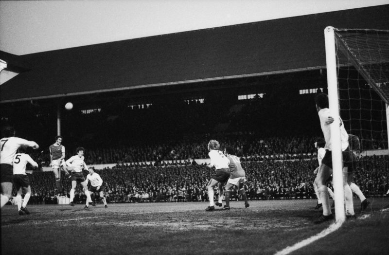 Arsenal player George Graham heads the ball at White Hart Lane during a match against arch rivals Tottenham Hotspur, 3 May 1971. Ray Kennedy scored for Arsenal in the last minute to beat Spurs and win the league championship title. (Photo by Hulton Archive/Getty Images)
