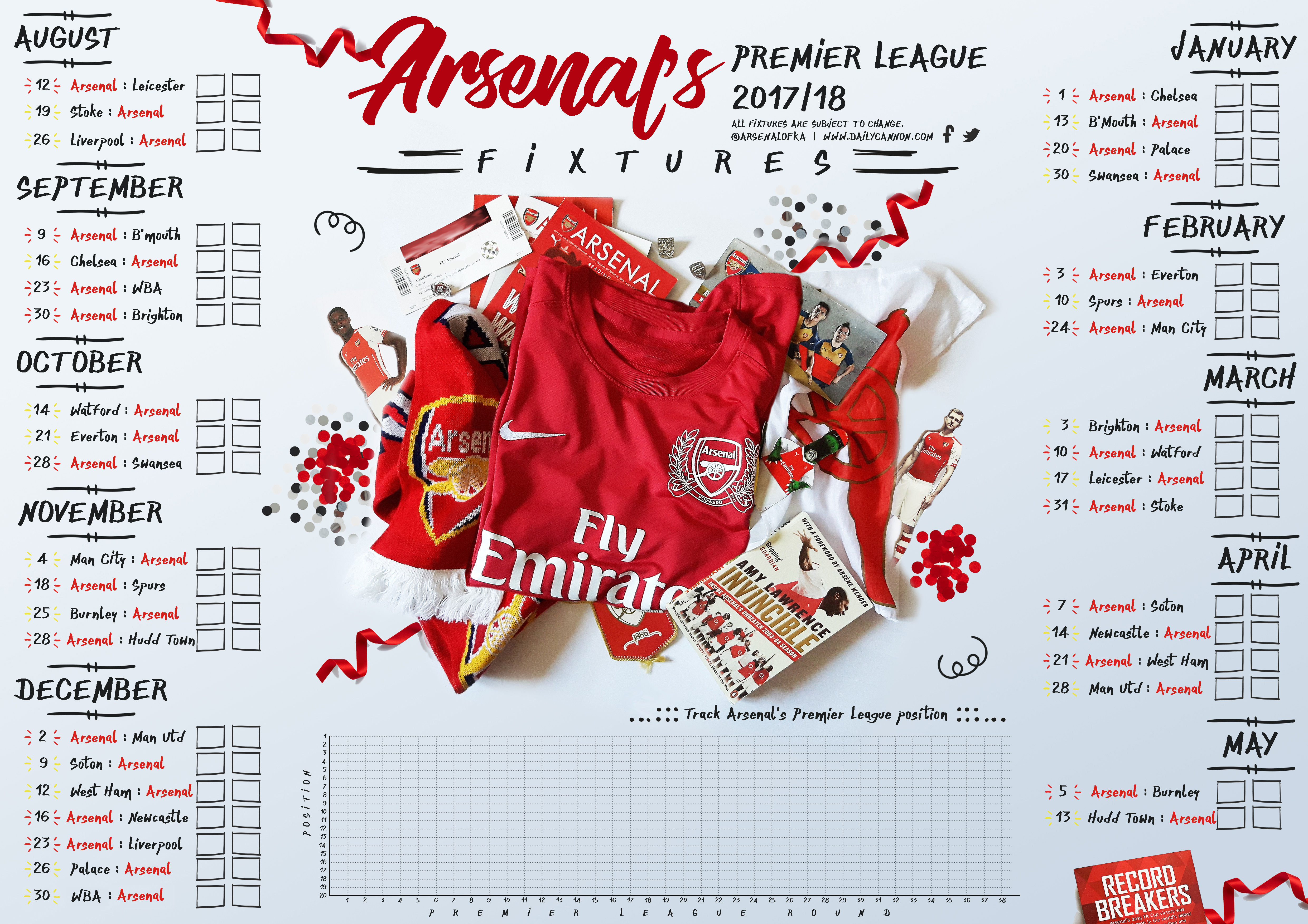 Arsenal on X: Here it is - our @premierleague schedule for 2017/18  #WeAreTheArsenal 🔴  / X