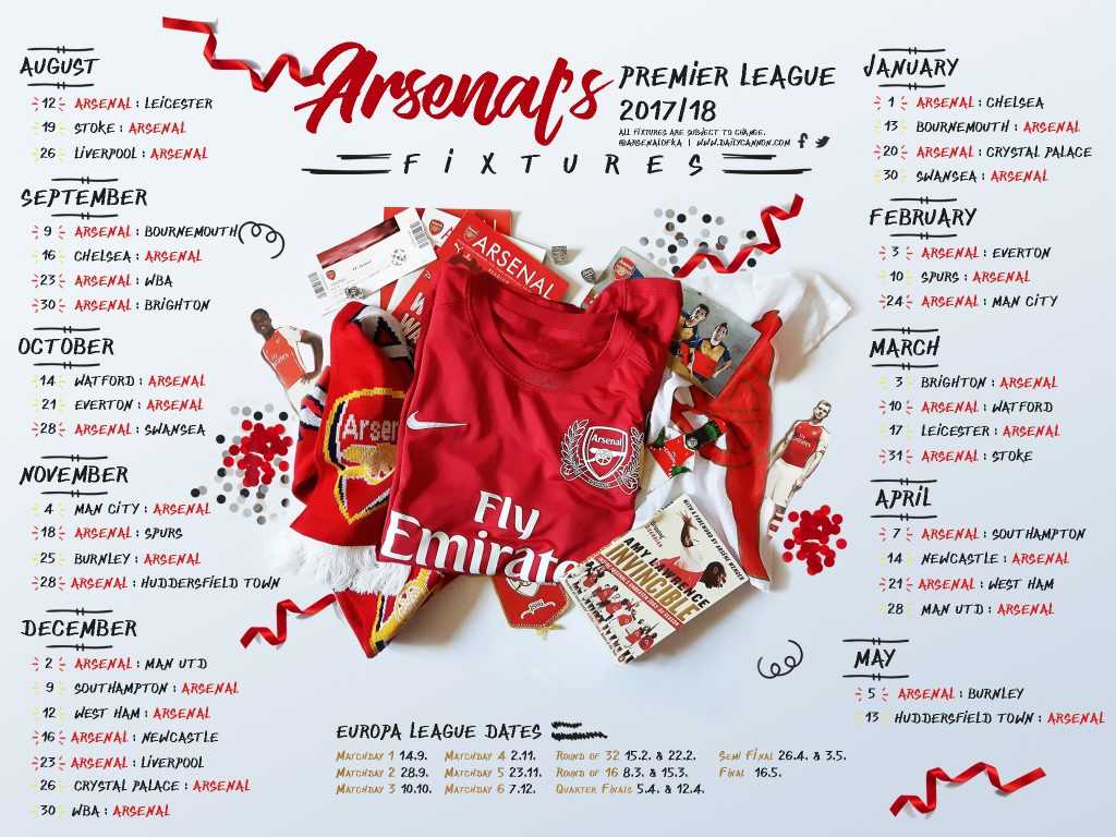 Exclusive printables: Arsenal's Premier League fixtures 2017/18 + wallpaper